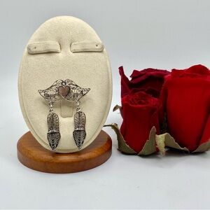 Antique Filigree Dangle Shoe Good Luck Marriage Bar Brooch Silver 925